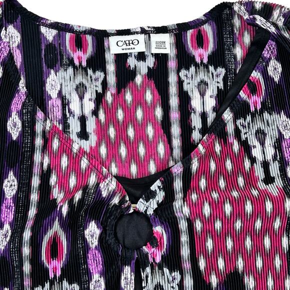 Cato Woman Top Size 22 / 24 Black Purple Faux Tank Open Front Pleated Stretch - Picture 9 of 13